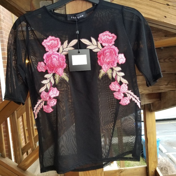 SALE! Last One! Floral Embroidered Sheer Mesh Top - Picture 7 of 7